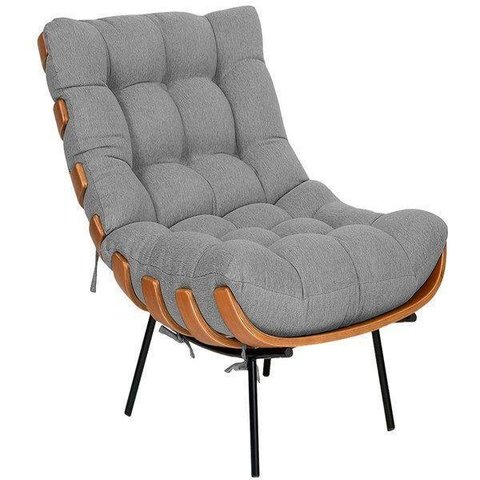 Poltrona Costela Adão Madeira Sala Quarto Recepção Escritório Decorativa Linho Cinza