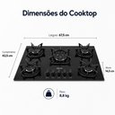 Ver imagem 3 de Cooktop 5 Bocas Tripla Chama 3,1KW com Vidro Temperado e Trempe de Ferro Fundido Clarice