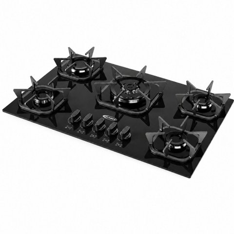 Cooktop 5 Bocas Tripla Chama 3,1KW com Vidro Temperado e Trempe de Ferro Fundido Clarice