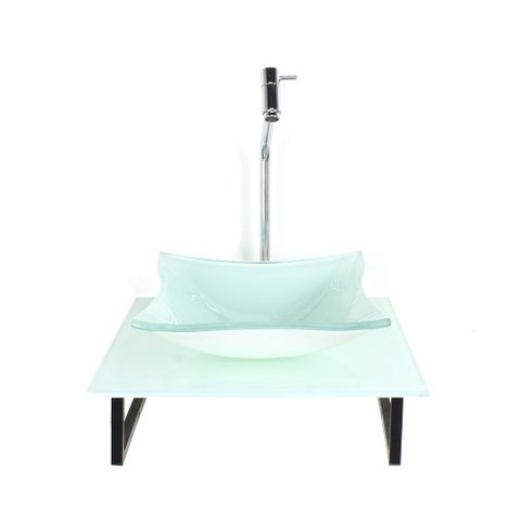 Gabinete de Vidro com Cuba Quadrada com Tampo de Vidro 40cm X 40cm Branco Full Mais Torneira Metal