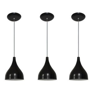 Kit 03 Lustres Pendente Colorido Balcão Cozinha Americana - Preto com Interior Branco