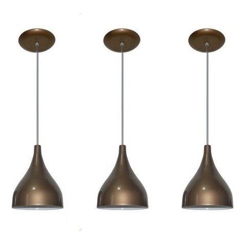 Kit 03 Lustres Pendente Colorido Balcão Cozinha Americana - Ouro Envelhecido