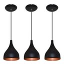 Ver imagem 1 de Kit 03 Lustres Pendente Colorido Balcão Cozinha Americana - Preto com Cobre