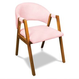Cadeira Sala de Jantar em Madeira Yara Suede Rosa Bebê D03 - D’Rossi - 1