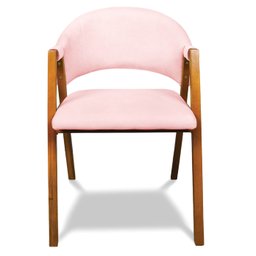 Cadeira Sala de Jantar em Madeira Yara Suede Rosa Bebê D03 - D’Rossi - 6