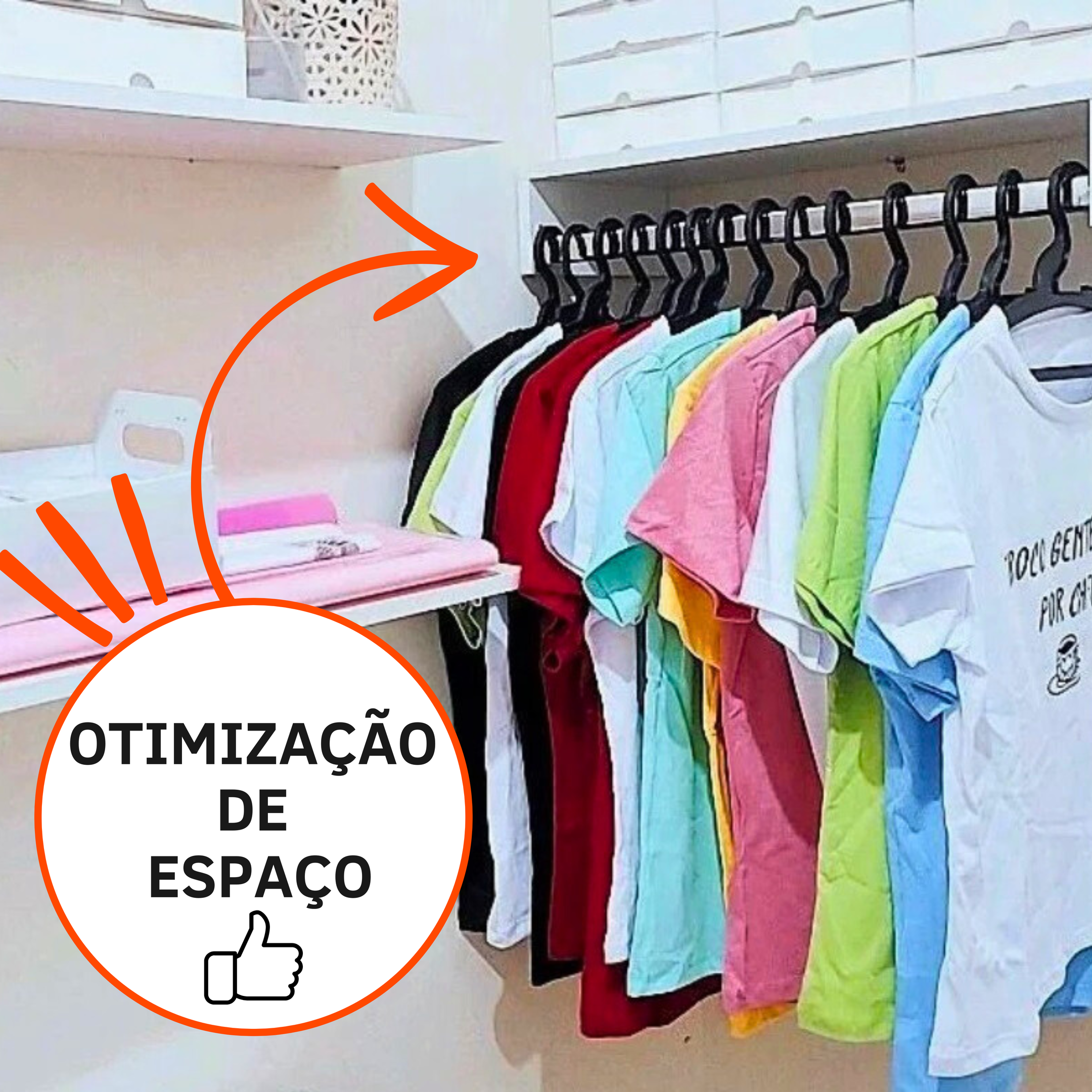 Cabideiro Arara Suspenso com Prateleira Porta Roupas Quarto Closet Loja - 6