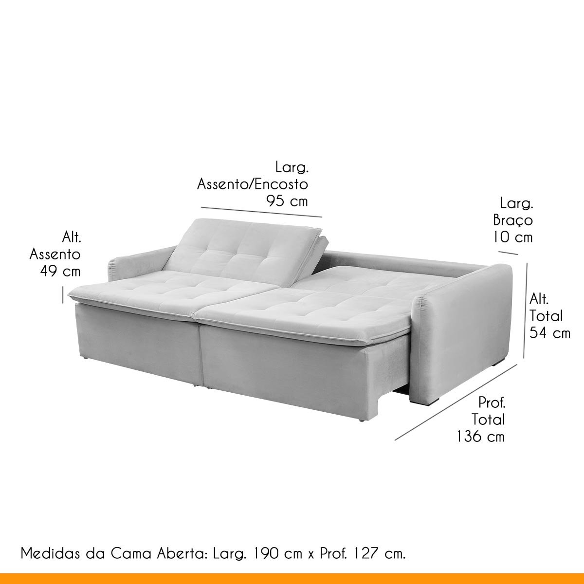 Sofá Retrátil Sem Caixa Compacto Veludo Cinza Claro Braços Finos Slim