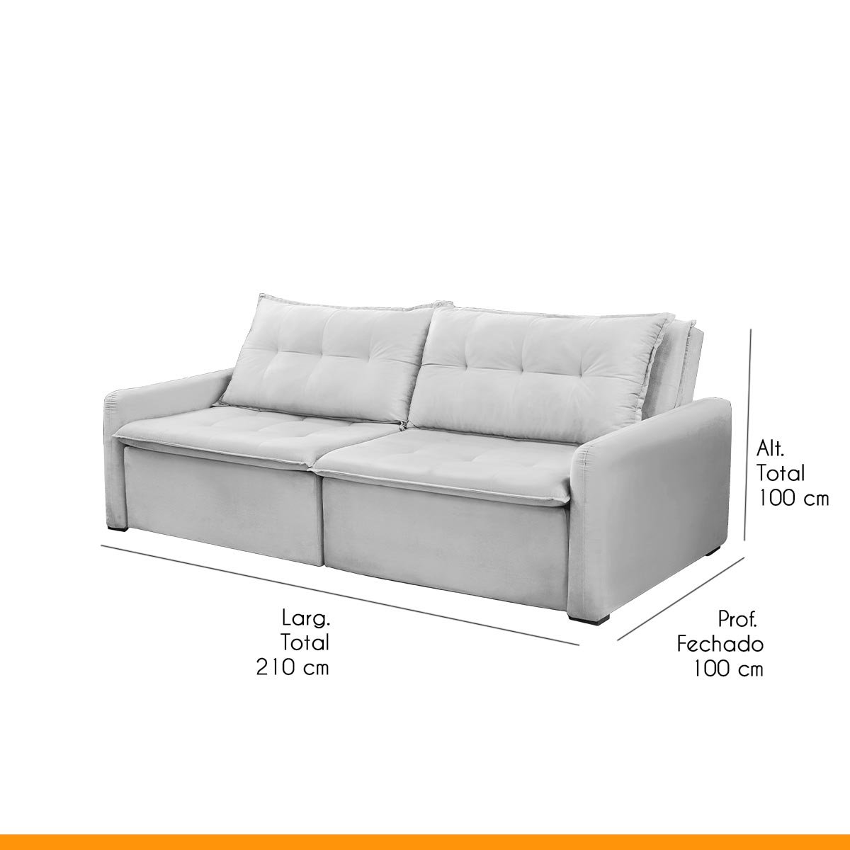 Sofá Cama Retrátil Reclinável 4 Lugares D26 Slim 2,10x1,00m Suede Cinza Claro - Só Sofá - 2