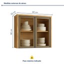 Ver imagem 2 de Armário Aéreo para Cozinha 2 Portas de Vidro 80cm Nobre Marrom/Cinamomo/Cinza