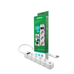 Filtro De Linha Protetor Eletronico Regua Extensão Eletrica EPE 204 Intelbras 4 Tomadas 2 Usb Branco - 2