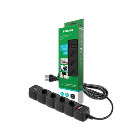 Filtro De Linha Protetor Eletronico Regua Extensão Eletrica EPE 204 USB Intelbras 4 Tomadas 2 Usb Pr - 8