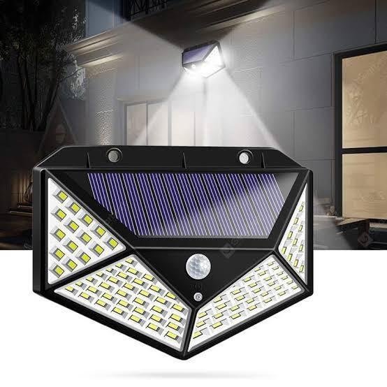 Super Arandela 100 LED Solar Luminária Parede Sensor de Presença Externo Ip66 6500K