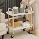 Ver imagem 6 de Mesa Auxiliar Lateral Madeira Carrinho Organizador Multiuso 2 Prateleiras Sacada Churrasqueira Sala