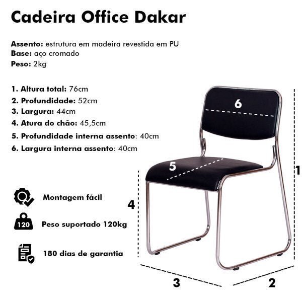 Cadeira de Escritório Interlocutor Dakar Preta Base Fixa Cromada - 5