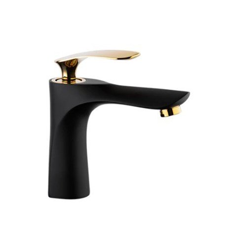 Torneira Banheiro Monocomando Baixa Preta e Dourada