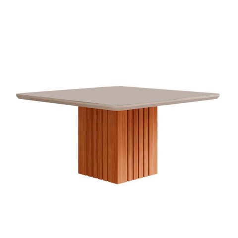 Mesa para Sala de Jantar Ana 130x130cm com Tampo MDF/Vidro Cimol Nature/Off White