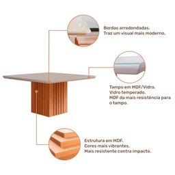 Mesa para Sala de Jantar Ana 130x130cm com Tampo MDF/Vidro Cimol Nature/Off White - 3