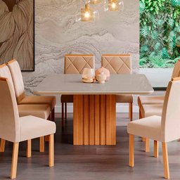 Mesa para Sala de Jantar Ana 130x130cm com Tampo MDF/Vidro Cimol Nature/Off White - 2