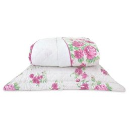 Kit Colcha Cobre Leito Casal Queen 100% Algodão 200 Fios Matelado Floral Rosa 3 Peças - 1