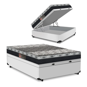 Cama Box Com Baú viúva + Colchão De Molas - Castor - Class Tecnopedic One Face 128x188x67cm:branco
