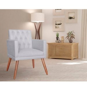 Poltrona Decorativa Nina Capitonê Branca Vallisa Decor