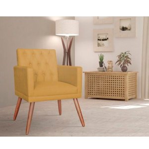 Poltrona Decorativa Nina Capitonê Mostarda Vallisa Decor