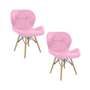 Kit 2 Cadeiras Estofada Eiffel Slim Wood Pés de Madeira Rosa