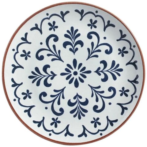 Prato Raso Stoneware Coimbra Porto Brasil 26,5cm Branco Azul Mesa Posta Cozinha Avulso