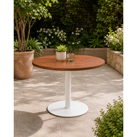 Mesa Redonda 90cm Tampo MDF Resistente e Base de Aço Tampo Marrom