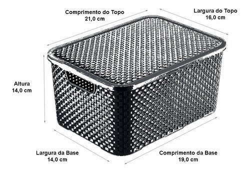 Kit 12 Caixas Organizadoras Rattan 3,5 Litros com Tampa Branco, Rattan - 3