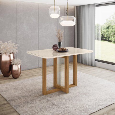 Mesa de Jantar Natali 120 C/ Vidro Nature/off White - Henn