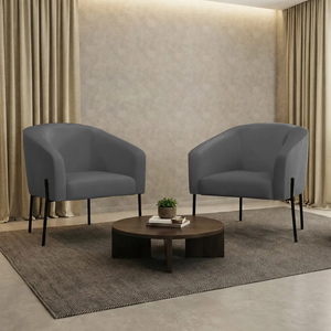 Poltrona Pé de Ferro Preto Kit 2 Stella Linho Grafite A26 D03 - D'rossi