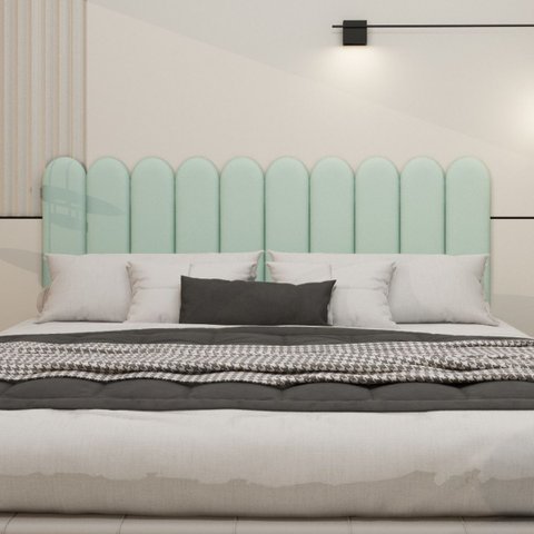 Cabeceira Nuvem Estofada King Size 10 Placas em Suede 45cm:verde Claro