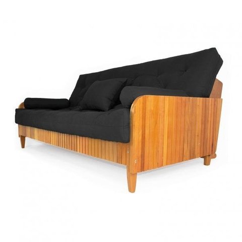 Sofá Cama Paris Ripado Acquablock Preto Madeira Nobre
