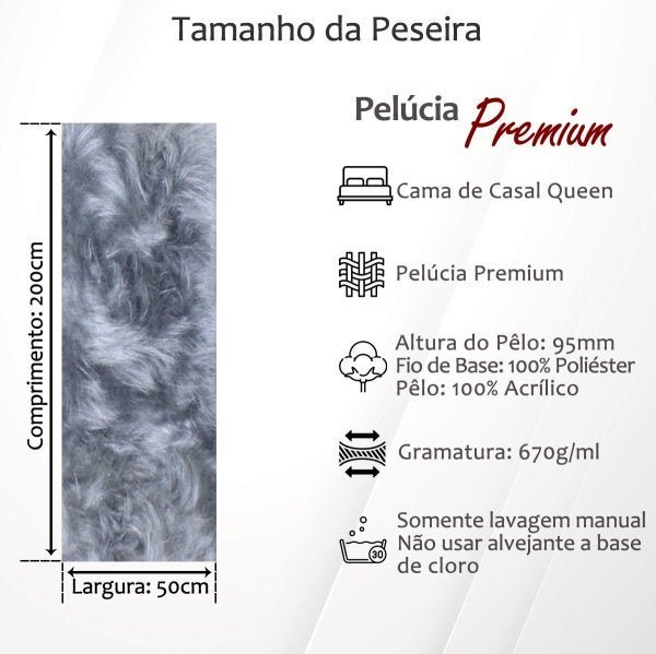Peseira Premium Pelúcia Pelo Alto Cama Casal Queen Size 2,2mx50cm: Branco - 4