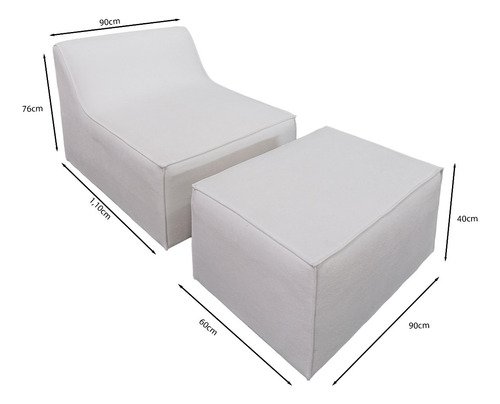 Chaise Tiktok Sofá Cama 2 Lugares com Puff Branco para Redes Sociais Bz Home Decor - 4