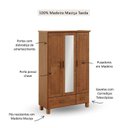 Ver imagem 5 de Guada-Roupa 3 Portas 2 Gavetas com Espelho 100% Madeira Maciça Bronze Marrom/Castanho