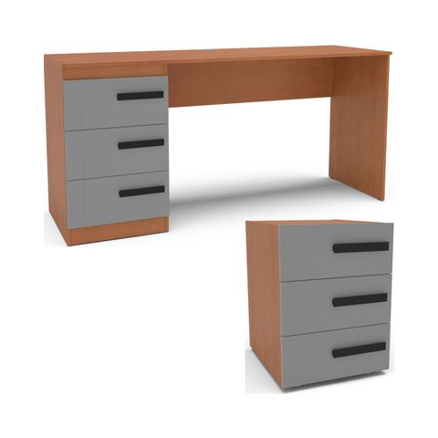 Conjunto Escritório Escrivaninha e Mesa Auxiliar 3 Gavetas 40cm Lisboa Politorno Móveis