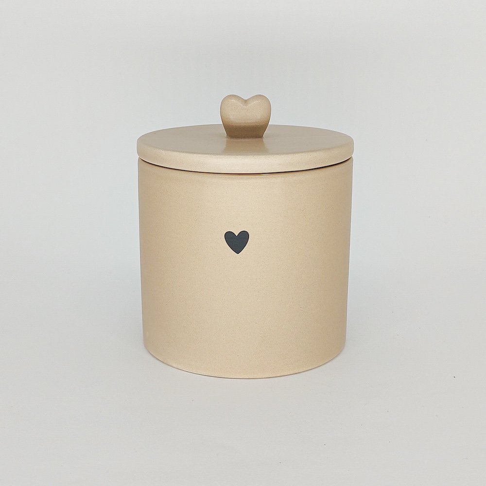 Pote de Cerâmica com Tampa Heart 15cm Lyor Bege
