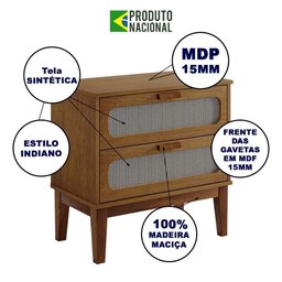 Kit 2 Mesas de Cabeceira 2 Gavetas Santorini Amêndoa 60 Cm com Tela Indiana - Bege - 3 Kit 2 Mesas de Cabeceira 2 Gavetas Santorini Amêndoa 60 Cm com Tela Indiana - Bege - 3