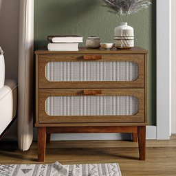 Kit 2 Mesas de Cabeceira 2 Gavetas Santorini Amêndoa 60 Cm com Tela Indiana - Bege - 2 Kit 2 Mesas de Cabeceira 2 Gavetas Santorini Amêndoa 60 Cm com Tela Indiana - Bege - 2