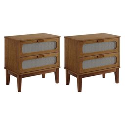 Kit 2 Mesas de Cabeceira 2 Gavetas Santorini Amêndoa 60 Cm com Tela Indiana - Bege - 1 Kit 2 Mesas de Cabeceira 2 Gavetas Santorini Amêndoa 60 Cm com Tela Indiana - Bege - 1