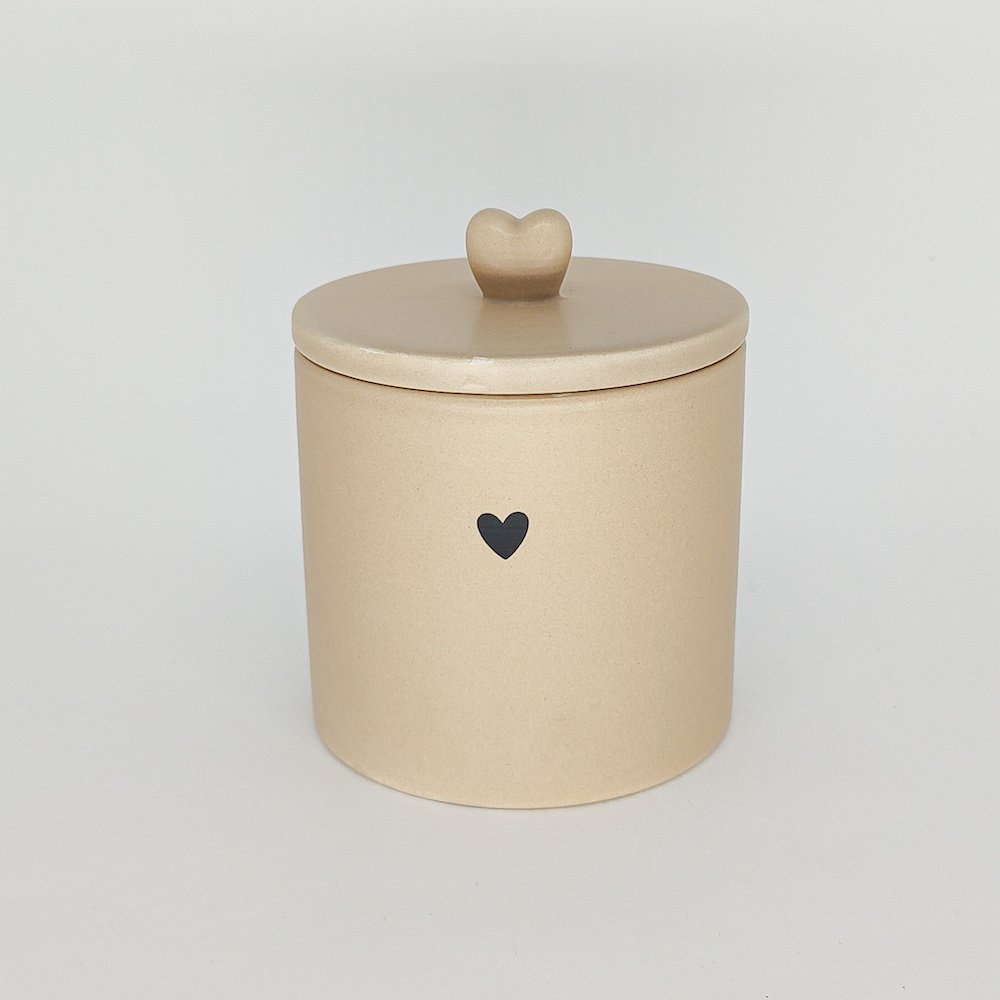 Pote de Cerâmica com Tampa Heart 12cm Lyor Bege