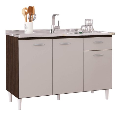 Balcão Gabinete de Pia para Cozinha 120cm 3 Portas Classic P11 Chocolate/Off White - Mpozenato