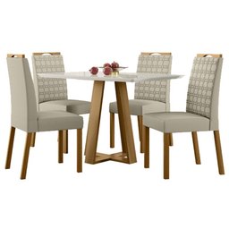 Mesa de Jantar Lectus 120 Cm com Vidro Ype Off White e 4 Cadeiras Mariana Veludo Nude – New Ceval - 1