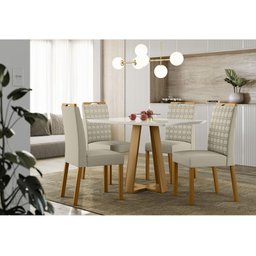 Mesa de Jantar Lectus 120 Cm com Vidro Ype Off White e 4 Cadeiras Mariana Veludo Nude – New Ceval - 4