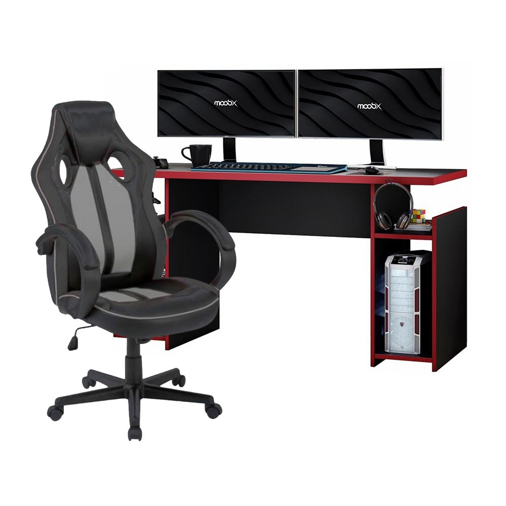 Mesa Gamer xp Vermelho + Cadeira Gamer Royale Preto - 1