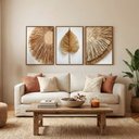 Ver imagem 3 de Kit 3 Quadros Folhagem Palha Nude Moldura:tabaco