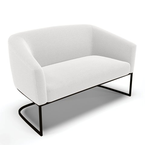 Sofá Namoradeira 2 Lugares Base Industrial Preto Stella Bouclê Off White D03 - D'Rossi