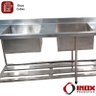 Pia Inox com Prateleira Gradeada e 2 Cubas - Modelo 05 - Inox 430 - 200x70x90 Cm - Cubas 60x50x30 Cm - 3